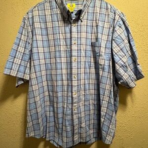 Duck Head Men's Casual Blue and Brown Plaid Shirt